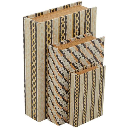Brown Stripe & Chain Print Faux Leather Faux Book Box Set